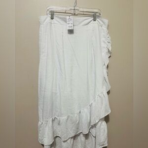 NY Collection Asymmetrical White Ruffle Skirt